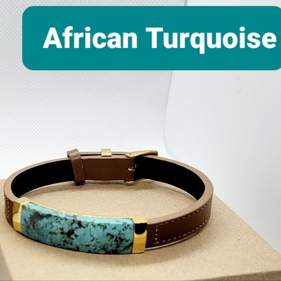 Stainless steel natural stone leather bracelet - Picture 1 of 6